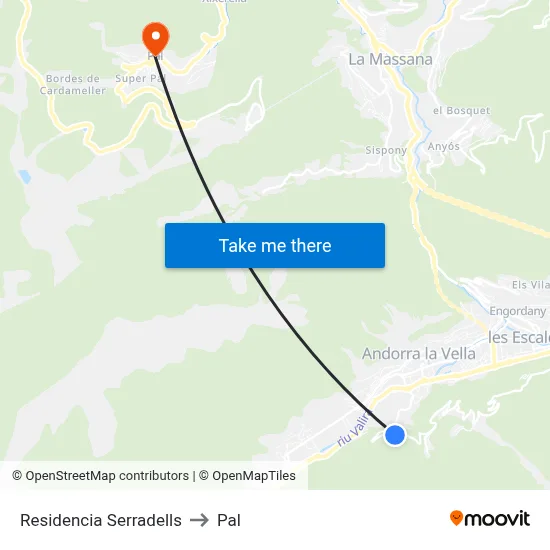Residencia Serradells to Pal map