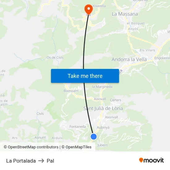 La Portalada to Pal map