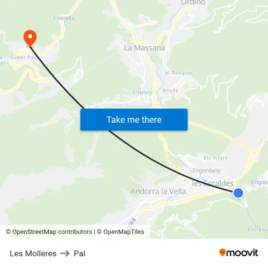 Les Molleres to Pal map