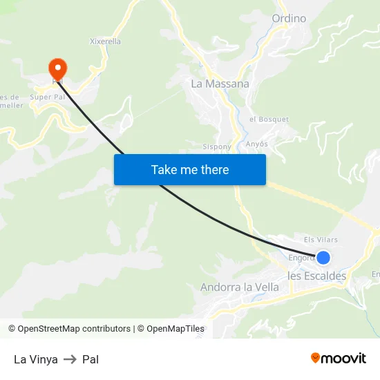 La Vinya to Pal map