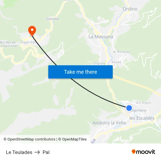 Le Teulades to Pal map