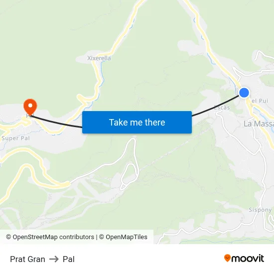 Prat Gran to Pal map