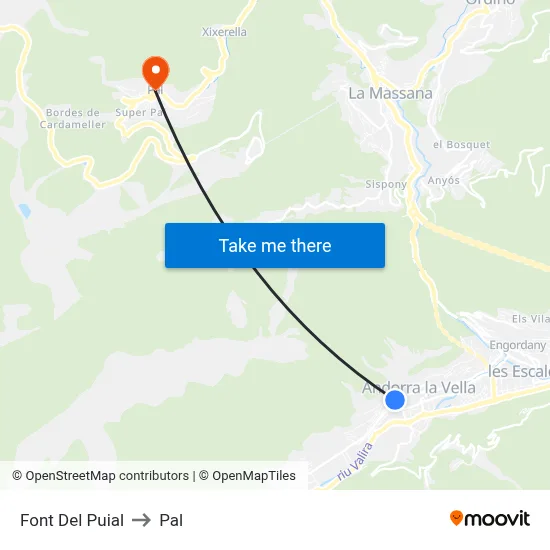 Font Del Puial to Pal map