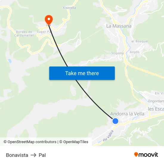 Bonavista to Pal map