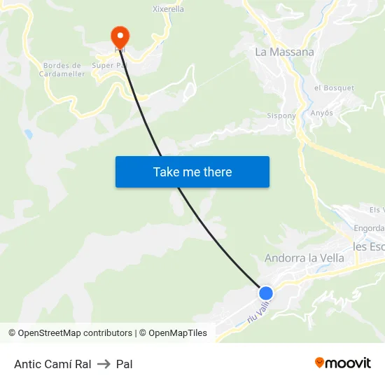 Antic Camí Ral to Pal map