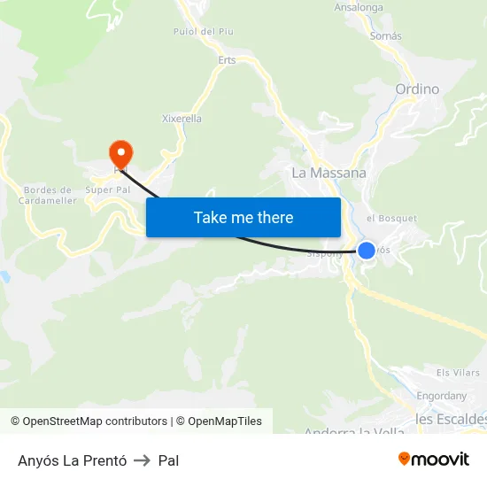Anyós La Prentó to Pal map