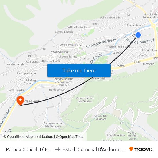 Parada Consell D’ Europa to Estadi Comunal D'Andorra La Vella map