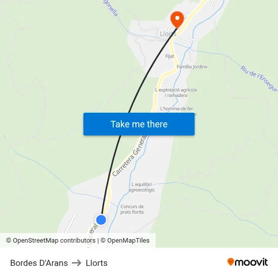 Bordes D'Arans to Llorts map
