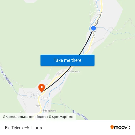 Els Teiers to Llorts map