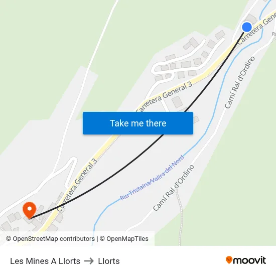 Les Mines A Llorts to Llorts map