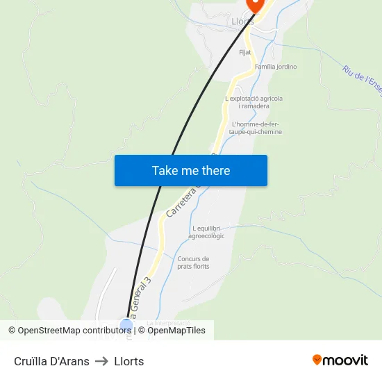 Cruïlla D'Arans to Llorts map