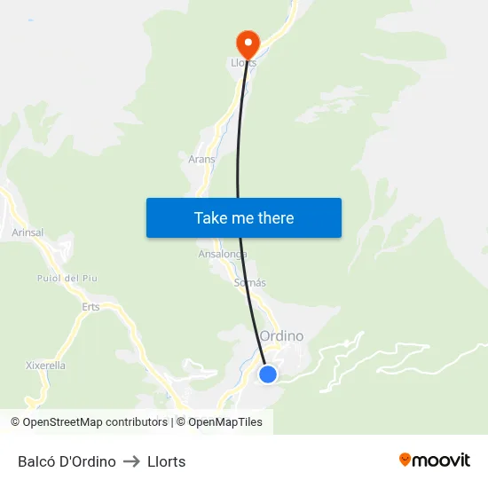 Balcó D'Ordino to Llorts map