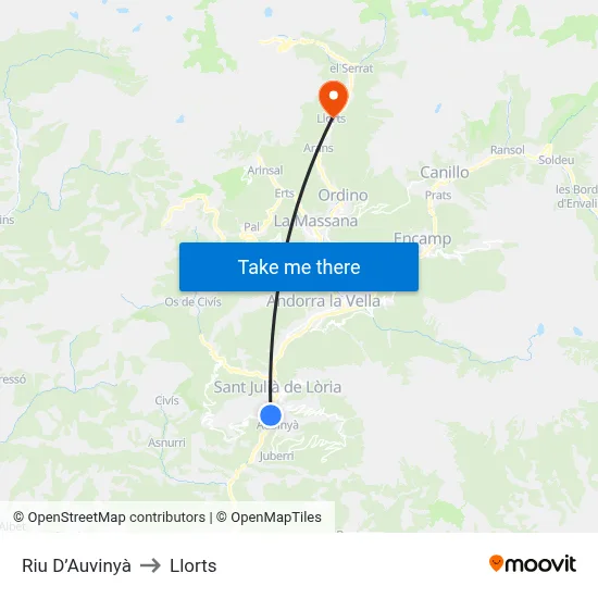 Riu D’Auvinyà to Llorts map
