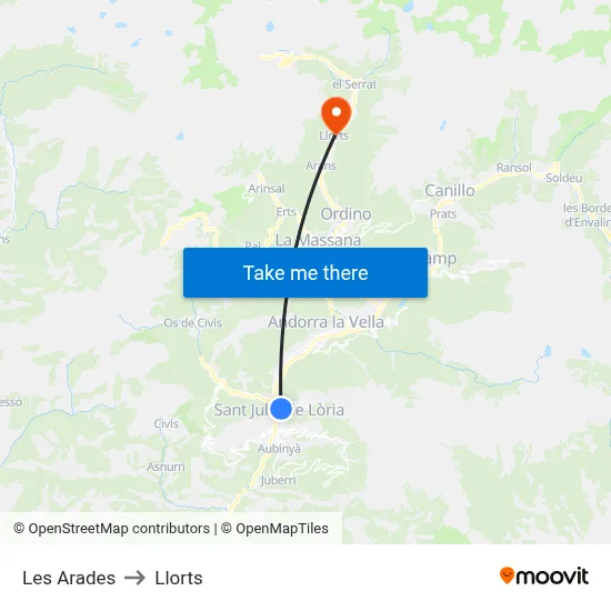 Les Arades to Llorts map