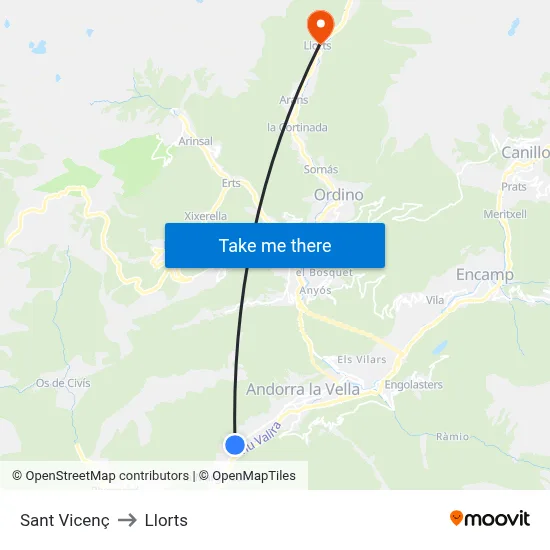 Sant Vicenç to Llorts map