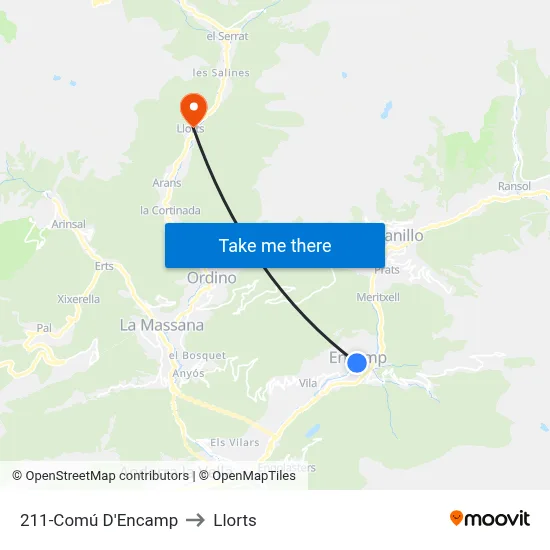 211-Comú D'Encamp to Llorts map