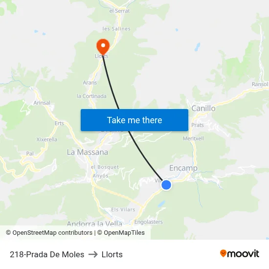 218-Prada De Moles to Llorts map