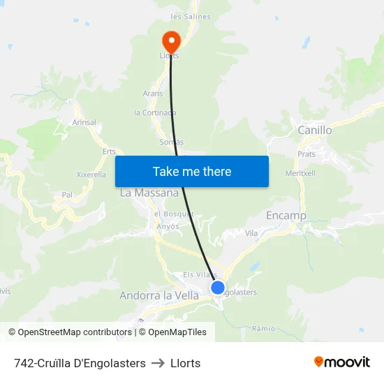 742-Cruïlla D'Engolasters to Llorts map