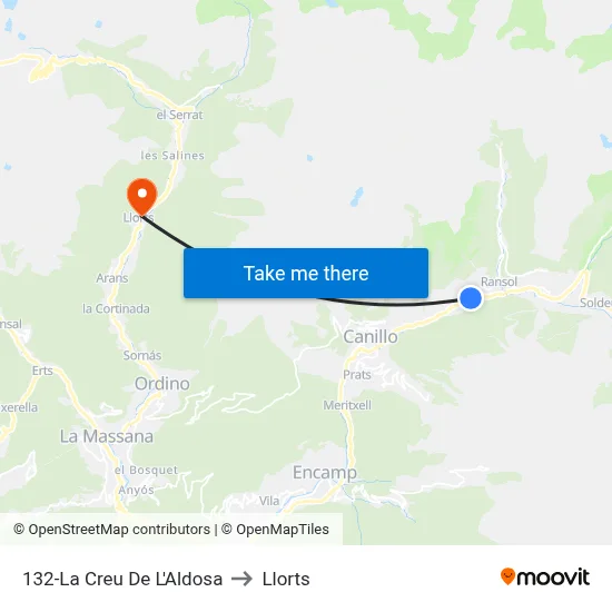 132-La Creu De L'Aldosa to Llorts map