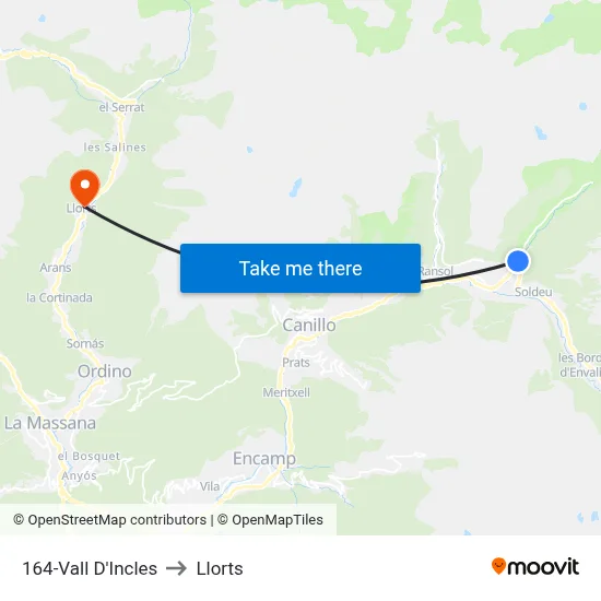 164-Vall D'Incles to Llorts map