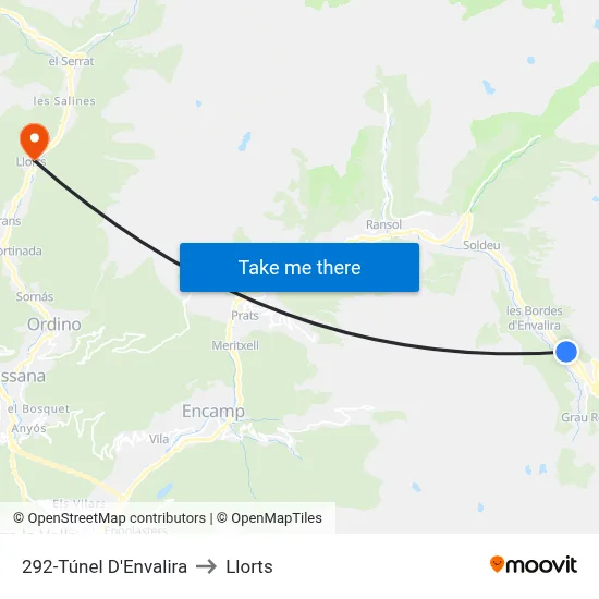 292-Túnel D'Envalira to Llorts map