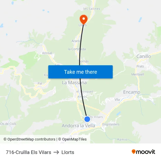 716-Cruïlla Els Vilars to Llorts map