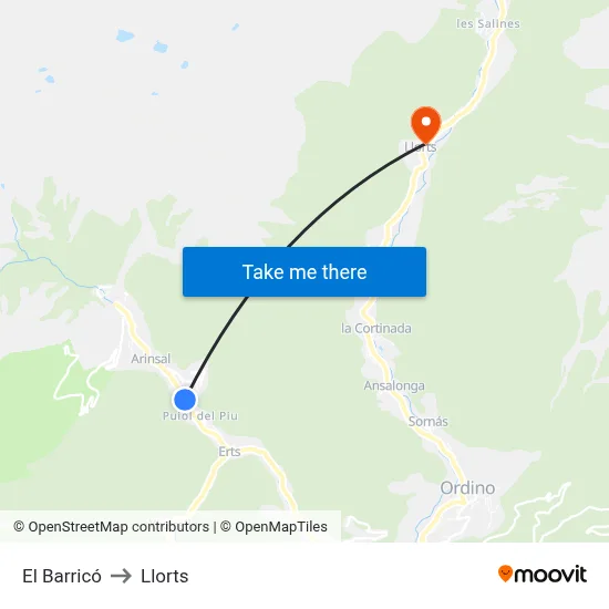 El Barricó to Llorts map