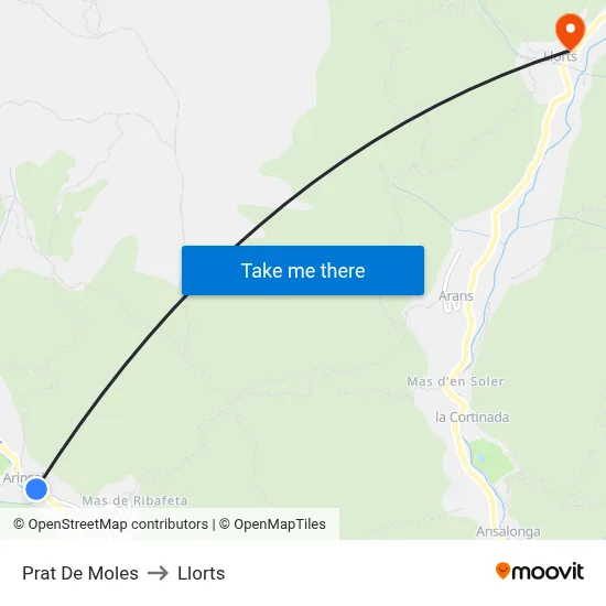 Prat De Moles to Llorts map