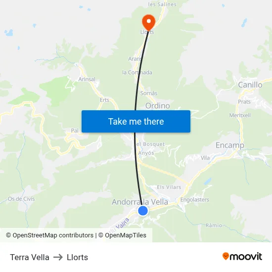 Terra Vella to Llorts map