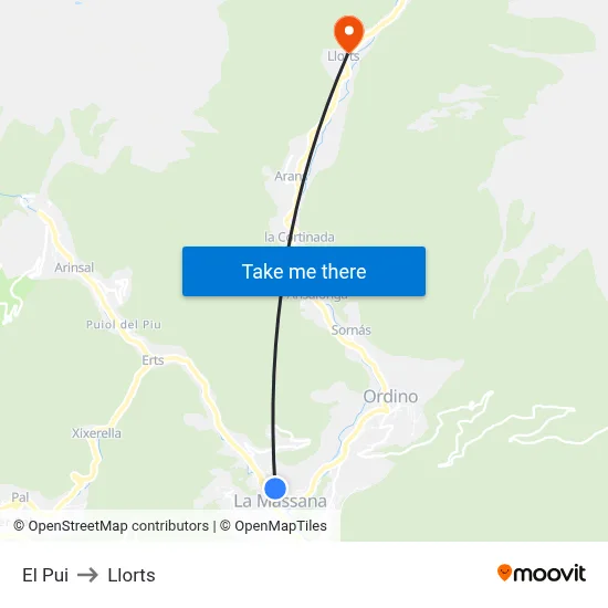 El Pui to Llorts map