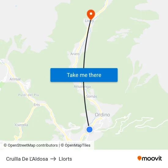 Cruïlla De L'Aldosa to Llorts map