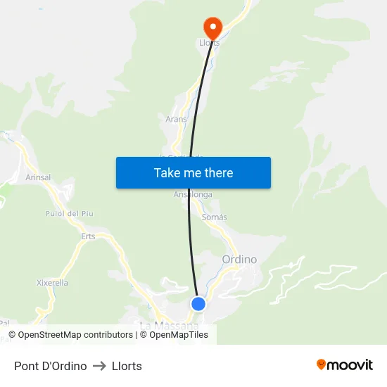 Pont D'Ordino to Llorts map