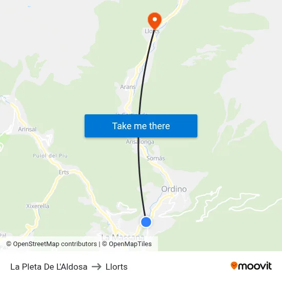 La Pleta De L'Aldosa to Llorts map