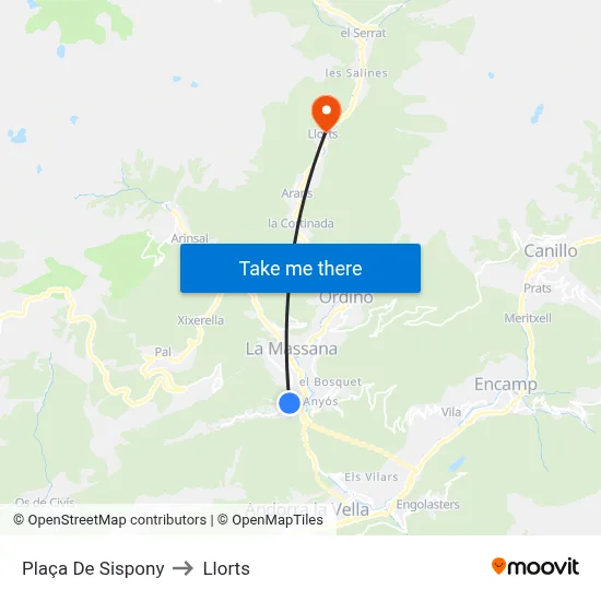 Plaça De Sispony to Llorts map