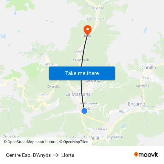 Centre Esp. D'Anyós to Llorts map