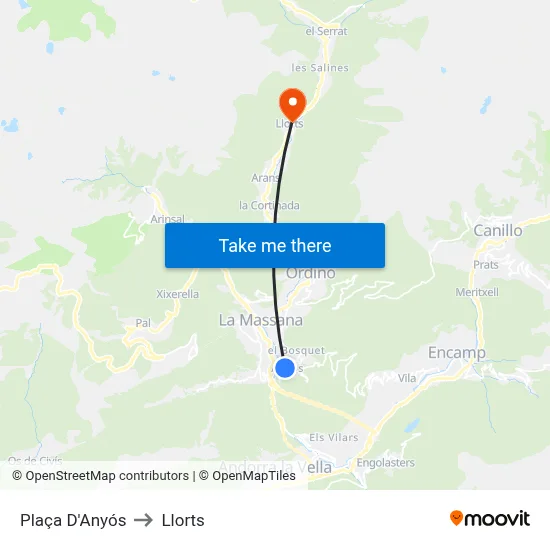 Plaça D'Anyós to Llorts map