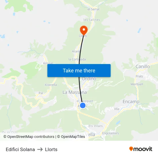 Edifici Solana to Llorts map