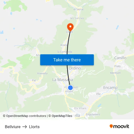 Bellviure to Llorts map