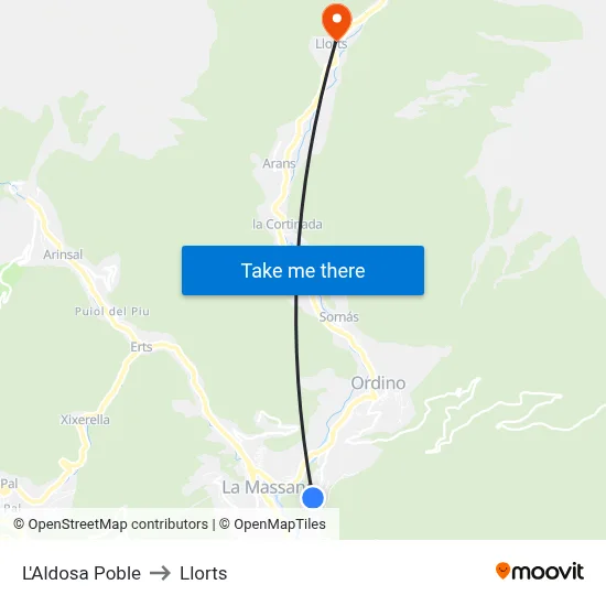L'Aldosa Poble to Llorts map