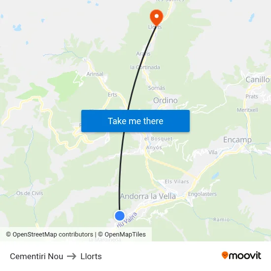 Cementiri Nou to Llorts map