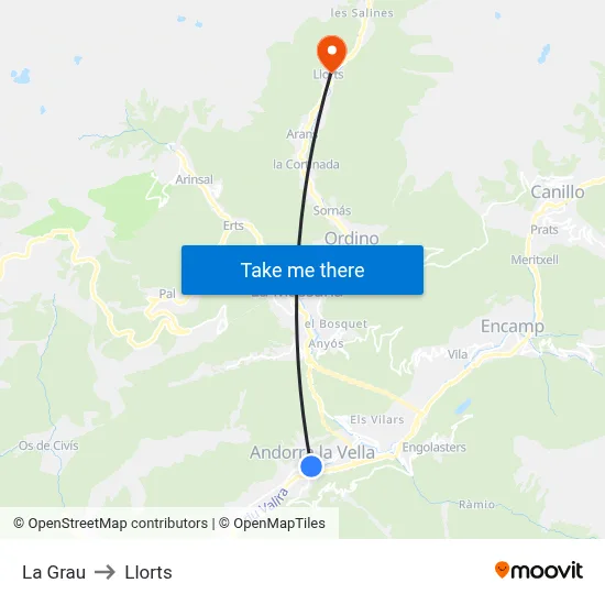 La Grau to Llorts map