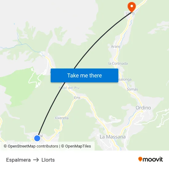 Espalmera to Llorts map