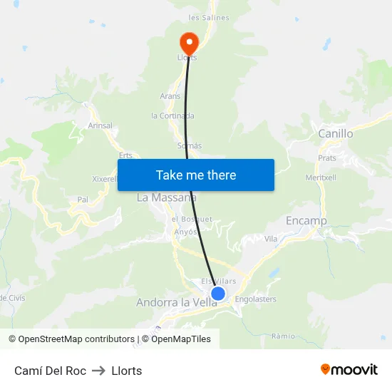 Camí Del Roc to Llorts map