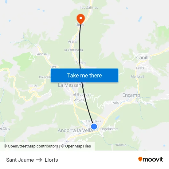 Sant Jaume to Llorts map