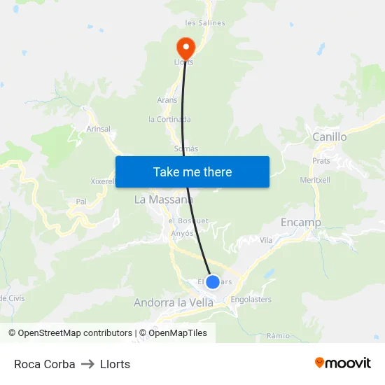 Roca Corba to Llorts map