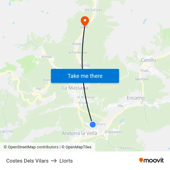 Costes Dels Vilars to Llorts map
