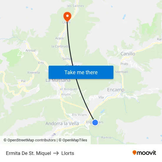 Ermita De St. Miquel to Llorts map