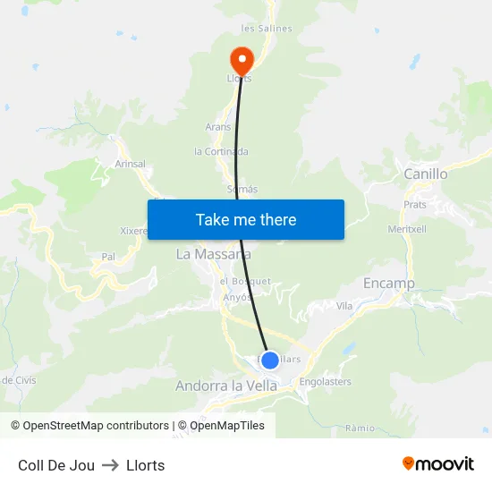 Coll De Jou to Llorts map