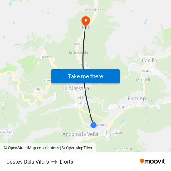 Costes Dels Vilars to Llorts map