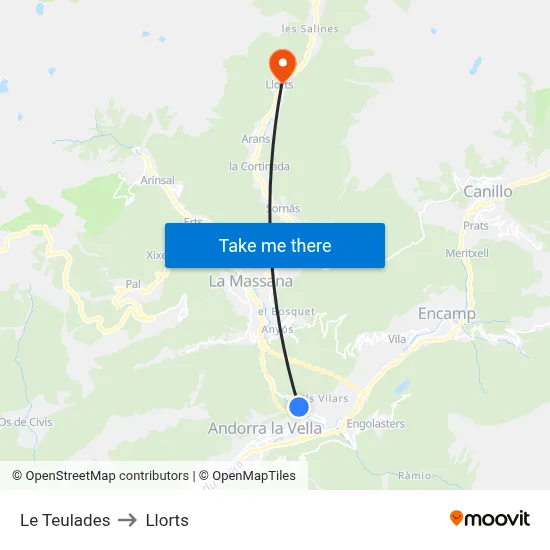 Le Teulades to Llorts map